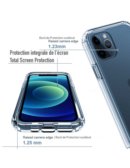 3 iPhone 12 - Protección contra golpes de 360 grado -  Serie SHOCK transparente